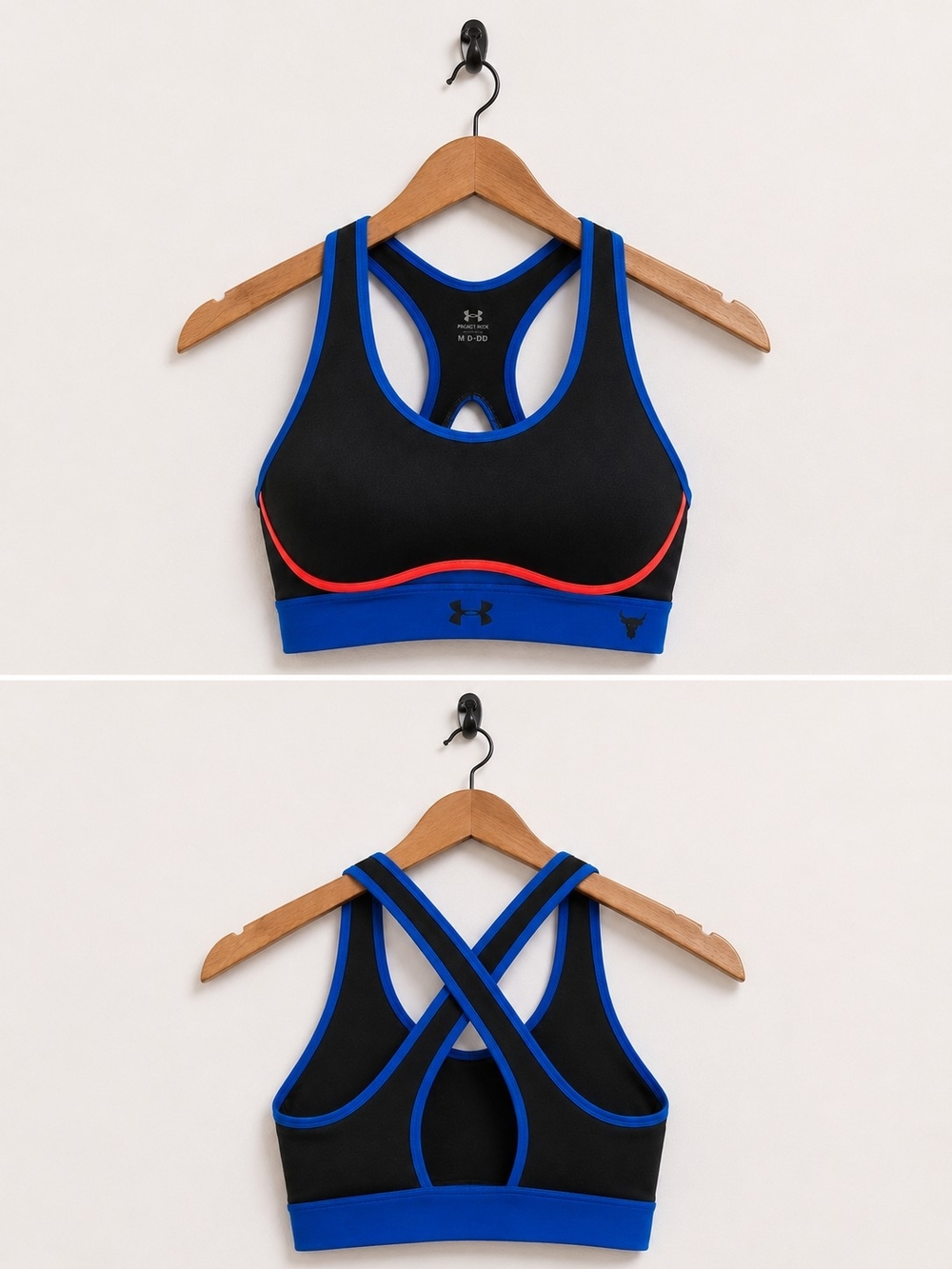 Under Armour Project Rock Compression Sports Bra Blue Black D-DD Medium NWT